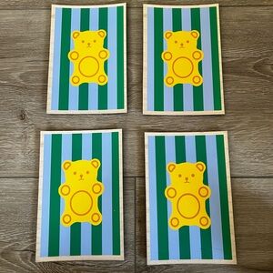 Four Colorful Striped Boho Chic Retro Yellow Gummy Bear Magnets